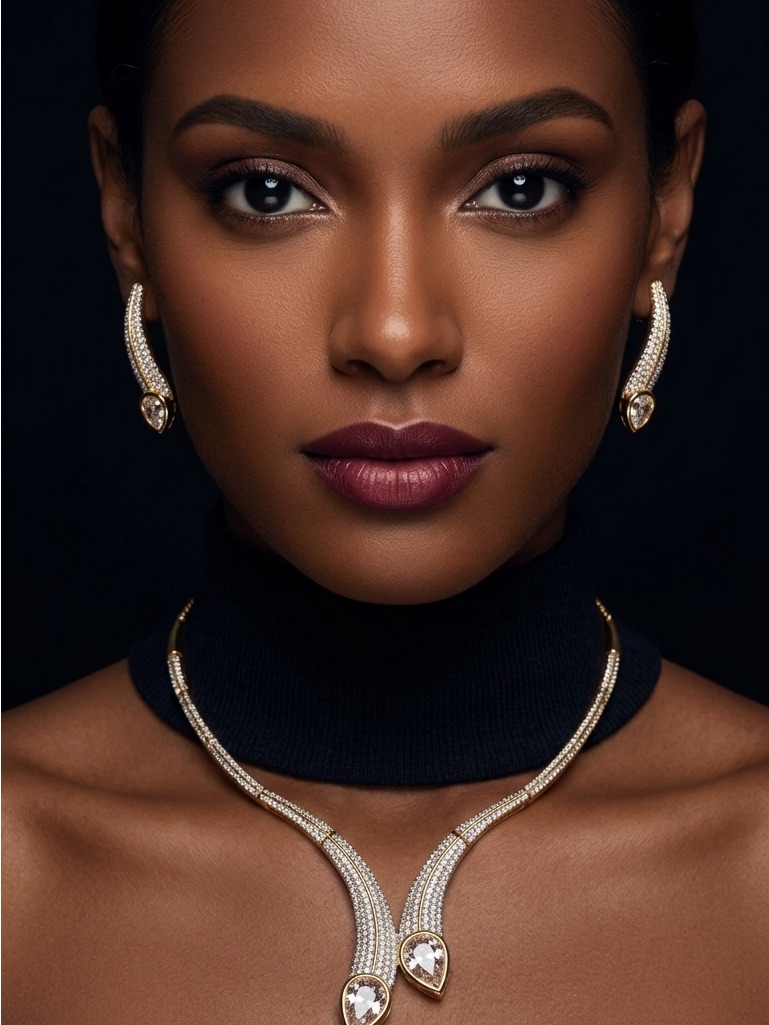 18k Gold Plated Zirconia Teardrop Necklace And Earrings Handmade Jewelry Set